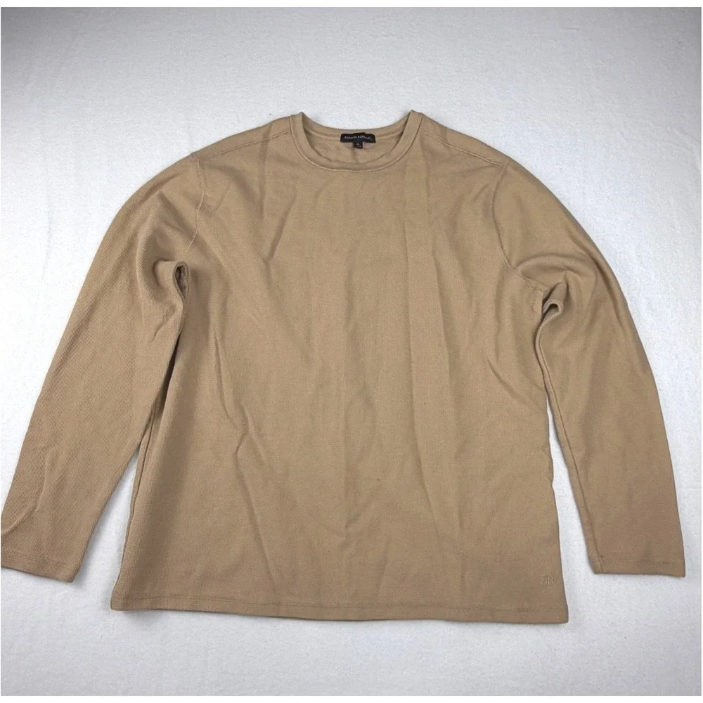 Banana Republic Mens XL Tan Waffle Knit Long Sleeve Crew Neck Shirt 1786395